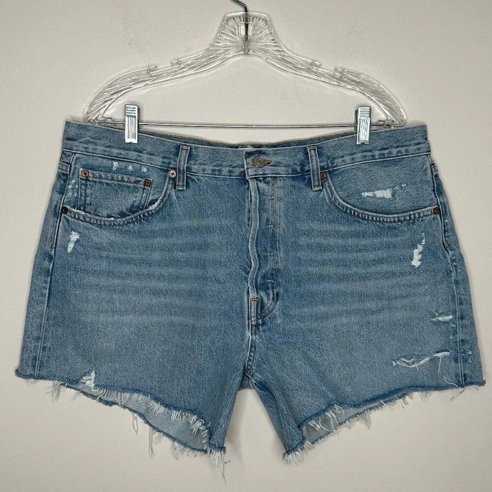 AGOLDE Women's Parker Long High Waisted Denim Distress Shorts Size 33